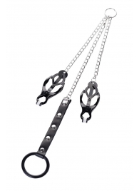 Черно-серебристые зажимы для сосков с кольцом для пениса TOYFA Metal - ToyFa - купить с доставкой в Уссурийске