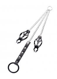 Черно-серебристые зажимы для сосков с кольцом для пениса TOYFA Metal - ToyFa - купить с доставкой в Уссурийске