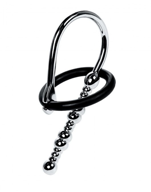 Серебристый уретральный плаг-бусины TOYFA Metal с мягким фиксириющим кольцом - ToyFa - купить с доставкой в Уссурийске