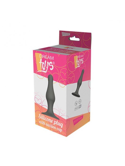 Серый удлиненный анальный стимулятор PLUG WITH SUCTION CUP - 10,3 см. - Dream Toys