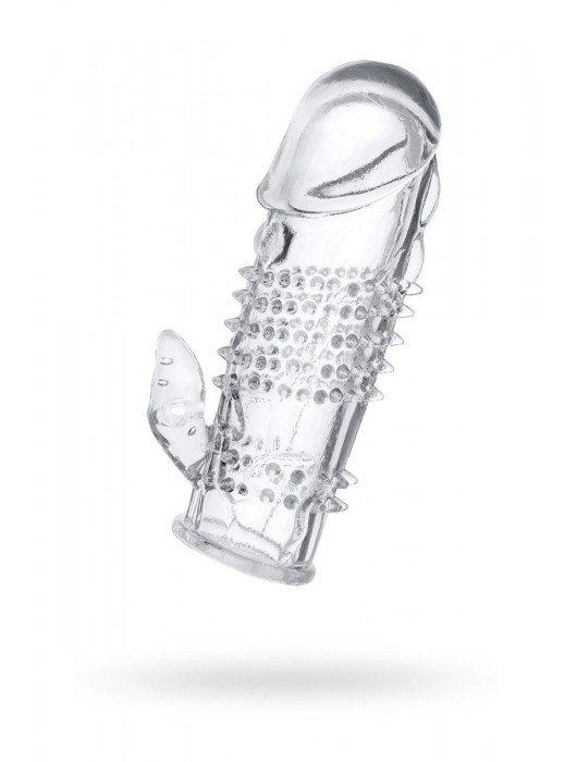 Прозрачная гелевая насадка с шипами и клиторальным отростком - 13 см. - Toyfa Basic - в Уссурийске купить с доставкой