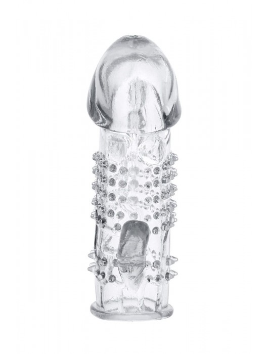 Прозрачная гелевая насадка с шипами и клиторальным отростком - 13 см. - Toyfa Basic - в Уссурийске купить с доставкой