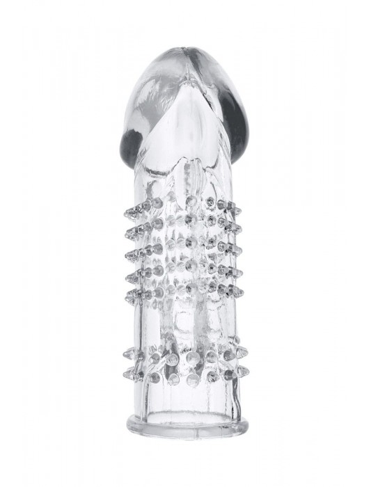 Прозрачная гелевая насадка с шипами и клиторальным отростком - 13 см. - Toyfa Basic - в Уссурийске купить с доставкой