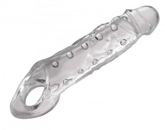 Прозразная закрытая насадка на пенис с поддержкой мошонки Clearly Ample Penis Enhancer - 22 см. - XR Brands - в Уссурийске купить с доставкой