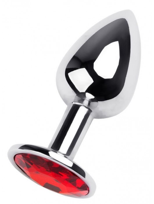 Маленькая коническая серебристая анальная пробка с красным кристаллом - 7 см. - ToyFa - купить с доставкой в Уссурийске