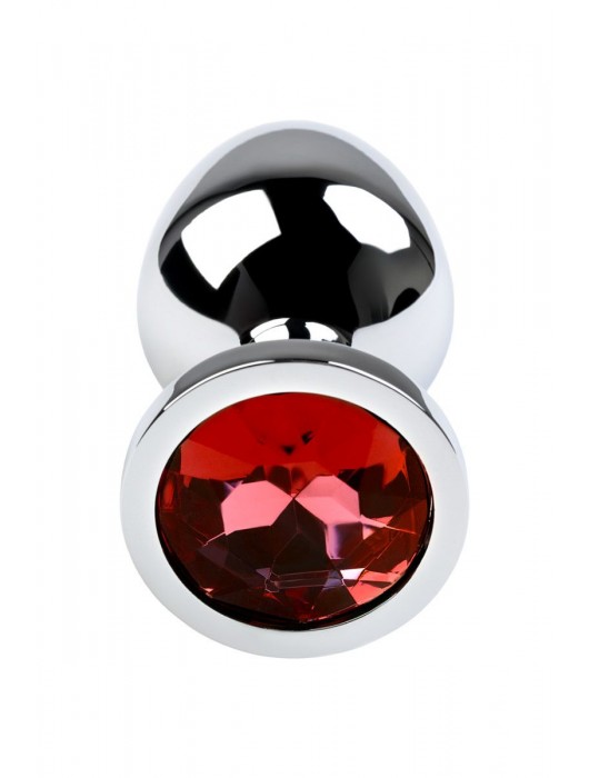 Серебристая коническая анальная пробка с красным кристаллом - 8 см. - ToyFa - купить с доставкой в Уссурийске
