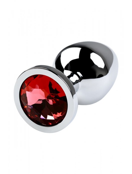 Серебристая коническая анальная пробка с красным кристаллом - 8 см. - ToyFa - купить с доставкой в Уссурийске