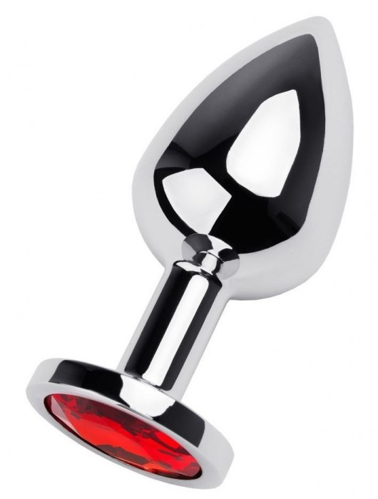 Серебристая коническая анальная пробка с красным кристаллом - 8 см. - ToyFa - купить с доставкой в Уссурийске