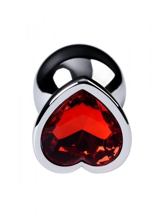 Серебристая коническая анальная пробка с красным кристаллом-сердечком - 7 см. - ToyFa - купить с доставкой в Уссурийске