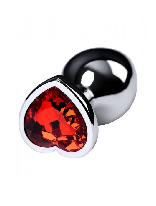 Серебристая коническая анальная пробка с красным кристаллом-сердечком - 7 см. - ToyFa - купить с доставкой в Уссурийске