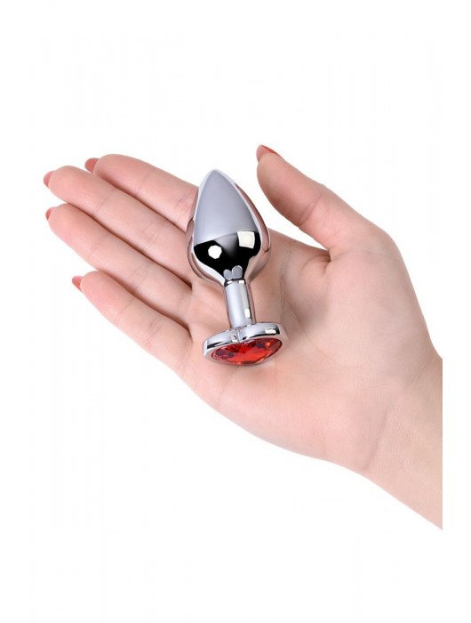 Серебристая коническая анальная пробка с красным кристаллом-сердечком - 7 см. - ToyFa - купить с доставкой в Уссурийске