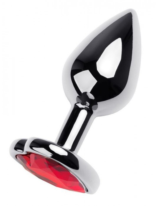 Серебристая коническая анальная пробка с красным кристаллом-сердечком - 7 см. - ToyFa - купить с доставкой в Уссурийске