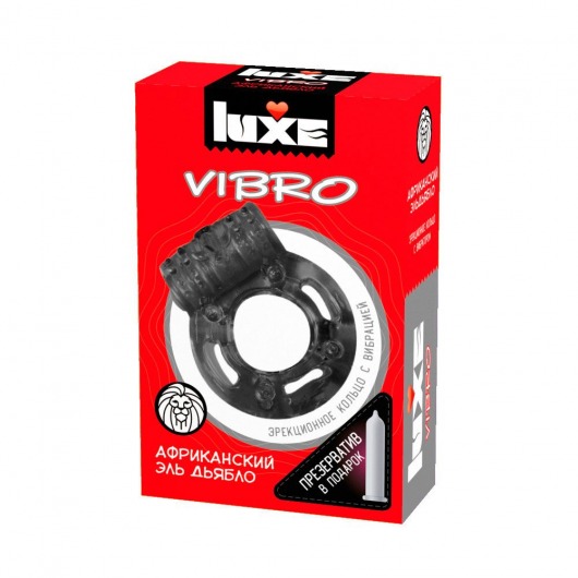 Чёрное эрекционное виброкольцо Luxe VIBRO  Африканский Эль Дьябло  + презерватив - Luxe - в Уссурийске купить с доставкой