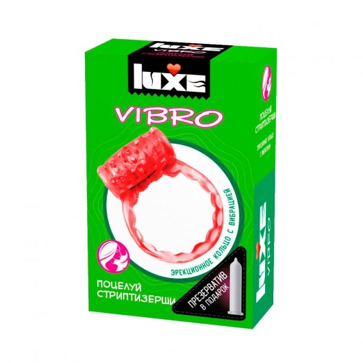 Розовое эрекционное виброкольцо Luxe VIBRO  Поцелуй стриптизёрши  + презерватив - Luxe - в Уссурийске купить с доставкой