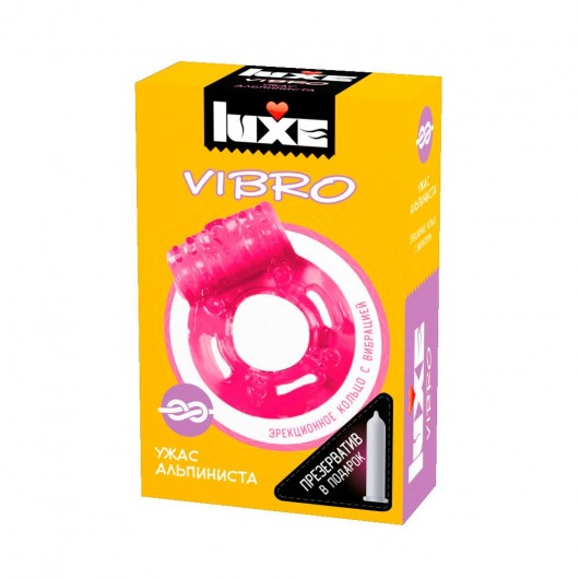 Розовое эрекционное виброкольцо Luxe VIBRO  Ужас Альпиниста  + презерватив - Luxe - в Уссурийске купить с доставкой