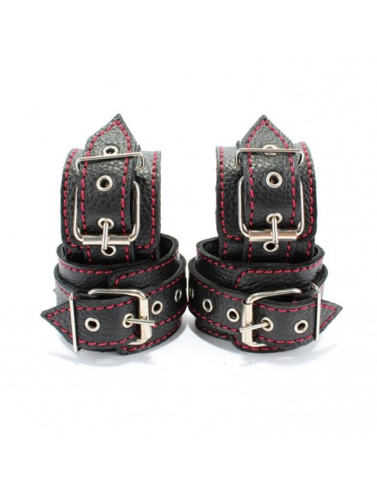 Черный бондажный набор с красной строчкой - БДСМ Арсенал - купить с доставкой в Уссурийске