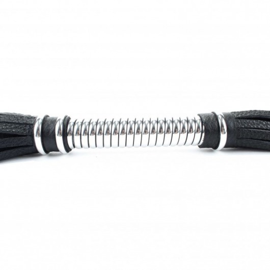 Черная длинная плеть с серебристой ручкой - 56 см. - БДСМ Арсенал - купить с доставкой в Уссурийске