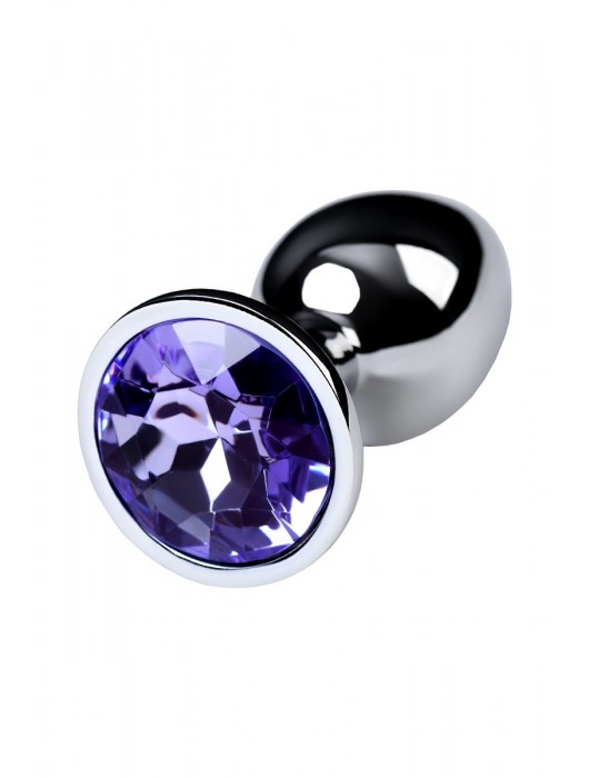 Серебристая конусовидная анальная пробка с фиолетовым кристаллом - 7 см. - ToyFa - купить с доставкой в Уссурийске