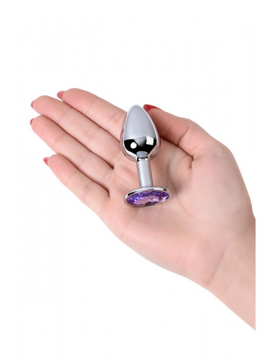 Серебристая конусовидная анальная пробка с фиолетовым кристаллом - 7 см. - ToyFa - купить с доставкой в Уссурийске