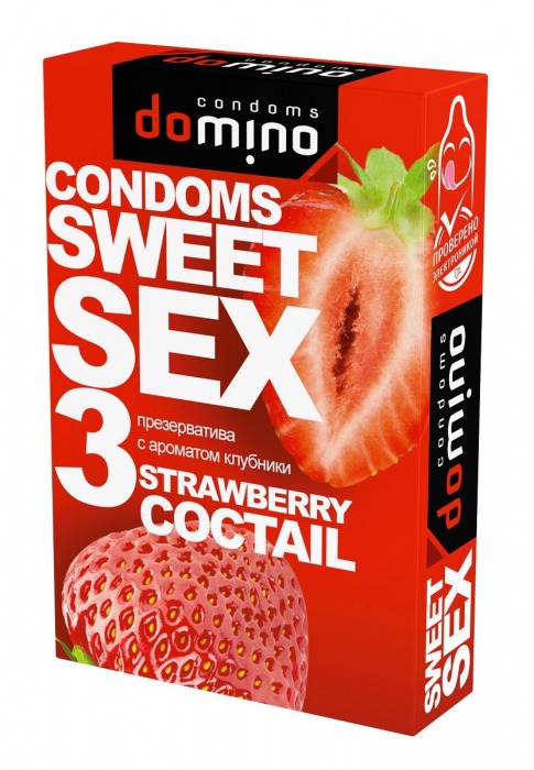 Презервативы для орального секса DOMINO Sweet Sex с ароматом клубничного коктейля  - 3 шт. - Domino - купить с доставкой в Уссурийске