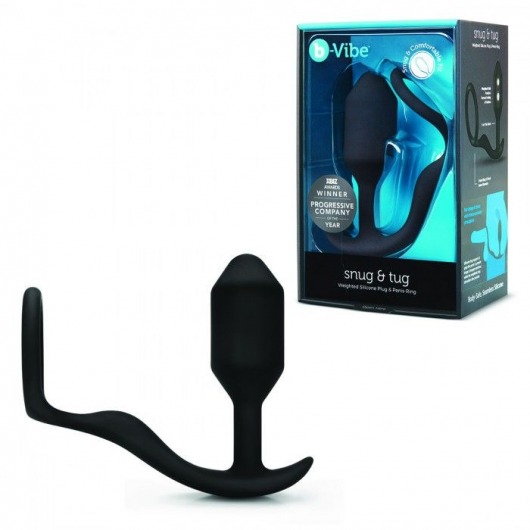 Черное эрекционное кольцо с анальным плагом Snug   Tug - b-Vibe - в Уссурийске купить с доставкой
