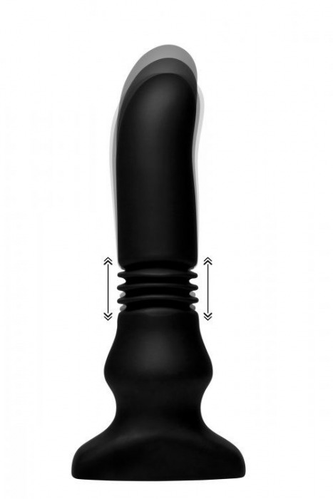 Черный фрикционный вибратор Silicone Vibrating   Thrusting Plug with Remote Control - 17,1 см. - XR Brands