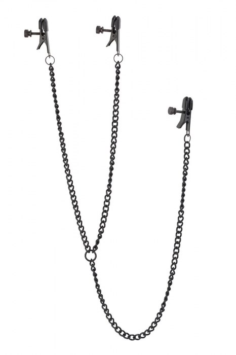 Черные зажимы на соски и клитор на цепочке DELUXE NIPPLE   CLIT CLAMPS - Dream Toys - купить с доставкой в Уссурийске