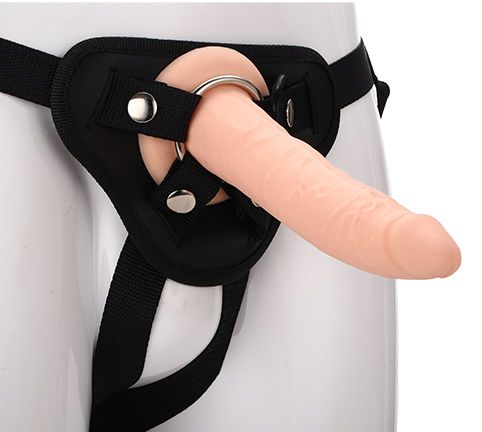 Телесный страпон на черных трусиках STRAP ON REAL DILDO - 20 см. - Dream Toys - купить с доставкой в Уссурийске