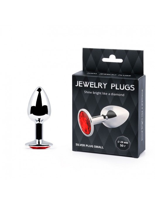 Серебристая анальная пробка с красным стразом - 7,2 см. - Anal Jewelry Plug - купить с доставкой в Уссурийске