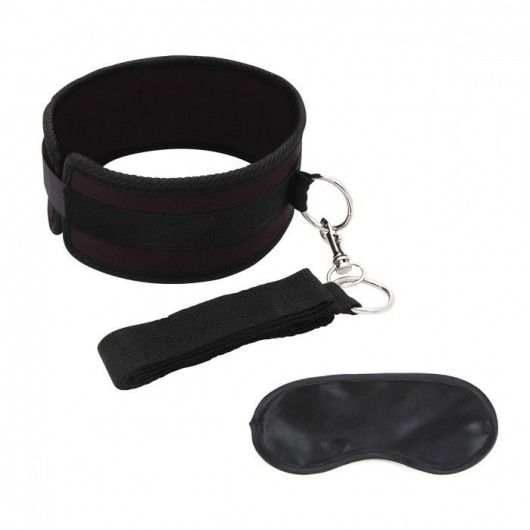 Черный ошейник с длинным поводком Collar and Leash Set - Lux Fetish - купить с доставкой в Уссурийске