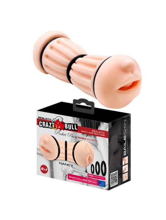 Телесный двусторонний мастурбатор Nancy - ротик и вагина - Baile - в Уссурийске купить с доставкой