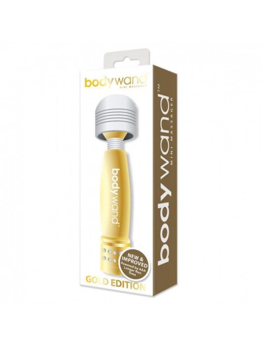 Золотистый жезловый мини-вибратор с кристаллами Mini Massager Gold Edition - Bodywand