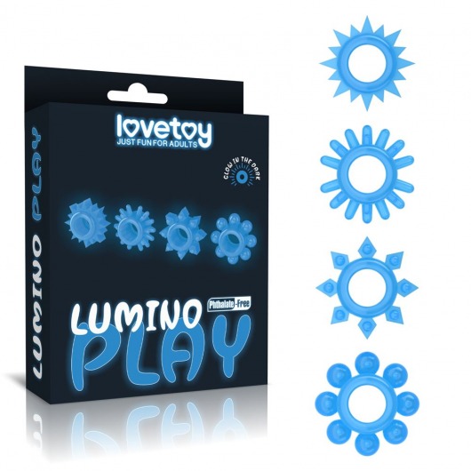 Набор из 4 голубых, светящихся в темноте эрекционных колец Lumino Play - Lovetoy - в Уссурийске купить с доставкой