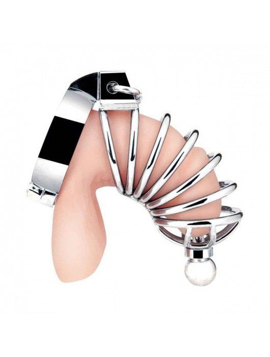 Серебристая клетка для члена Urethral Play Cage - BlueLine - купить с доставкой в Уссурийске