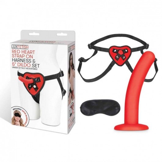 Красный поясной фаллоимитатор Red Heart Strap on Harness   5in Dildo Set - 12,25 см. - Lux Fetish - купить с доставкой в Уссурийске