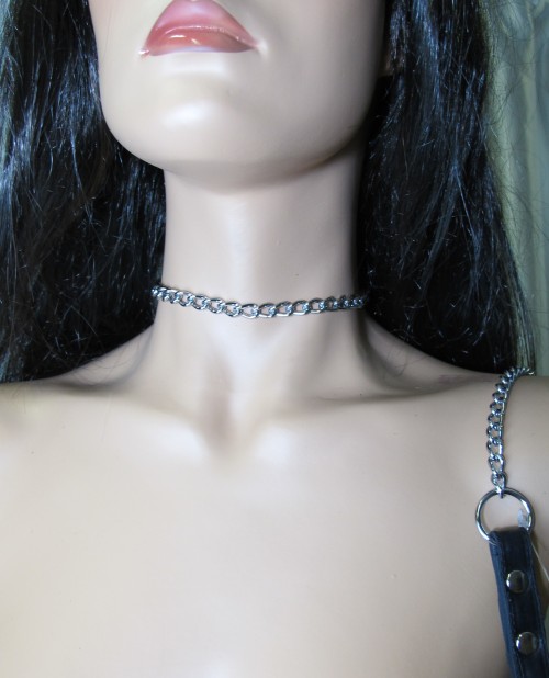 Металлический поводок с кожаной ручкой - БДСМ Арсенал - купить с доставкой в Уссурийске