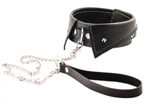 Черный ошейник-воротничок с металлическим поводком - Crazy Handmade - купить с доставкой в Уссурийске