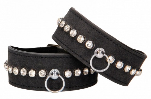 Черные наручники Diamond Studded Wrist Cuffs - Shots Media BV - купить с доставкой в Уссурийске