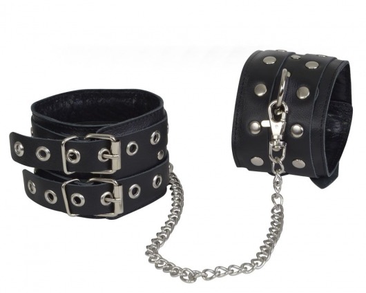 Чёрные кожаные оковы, соединенные цепочкой - Sitabella - купить с доставкой в Уссурийске