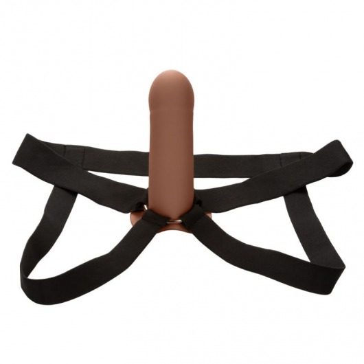 Коричневый фаллопротез из силикона Extension with Harness - 15,75 см. - California Exotic Novelties - купить с доставкой в Уссурийске