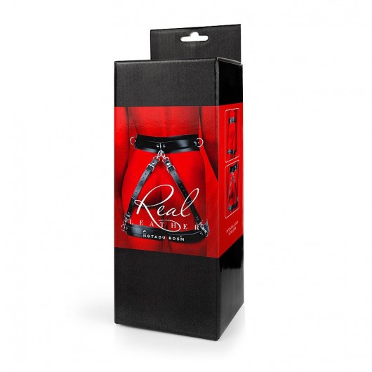 Черный кожаный пояс с гартерами - S-M - Notabu - купить с доставкой в Уссурийске