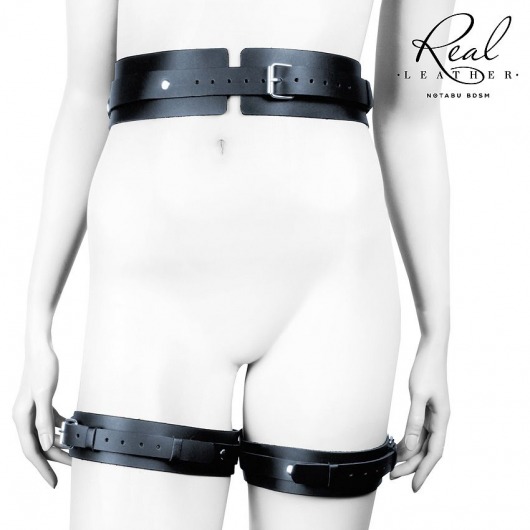 Черный кожаный пояс с гартерами - S-M - Notabu - купить с доставкой в Уссурийске