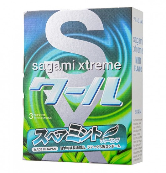 Презервативы Sagami Xtreme Mint с ароматом мяты - 3 шт. - Sagami - купить с доставкой в Уссурийске