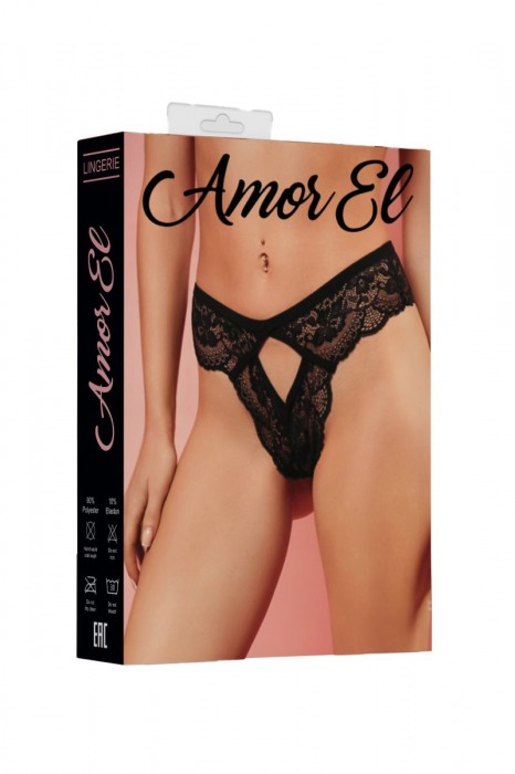 Кружевные трусики-танга с соблазнительными вырезами - Amor El купить с доставкой