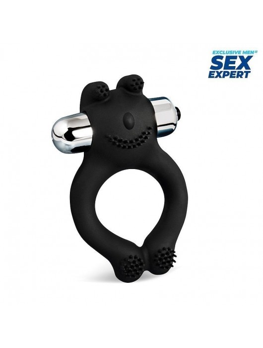 Черное силиконовое эрекционное виброкольцо Sex Expert - Sex Expert - в Уссурийске купить с доставкой