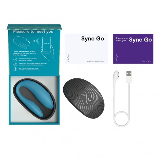 Бирюзовый вибромассажер для пар We-Vibe Sync Go - We-vibe купить в Уссурийске с доставкой в Orgasmix.ru Бирюзовый вибромассажер для пар We-Vibe Sync Go - We-vibe