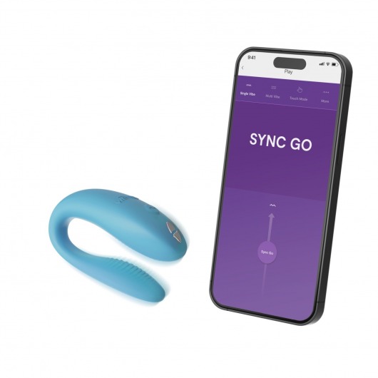 Бирюзовый вибромассажер для пар We-Vibe Sync Go - We-vibe купить в Уссурийске с доставкой в Orgasmix.ru Бирюзовый вибромассажер для пар We-Vibe Sync Go - We-vibe