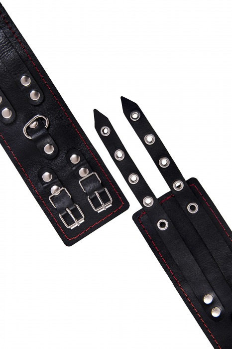 Черные кожаные оковы с двумя ремнями и контрастной строчкой - Pecado - купить с доставкой в Уссурийске