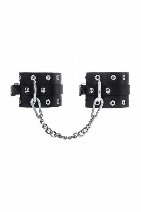 Черные кожаные однослойные оковы с люверсами - Pecado - купить с доставкой в Уссурийске