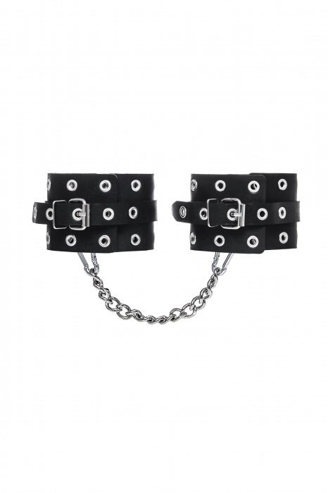 Черные кожаные однослойные оковы с люверсами - Pecado - купить с доставкой в Уссурийске